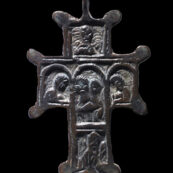 Cast bronze cross with scenes